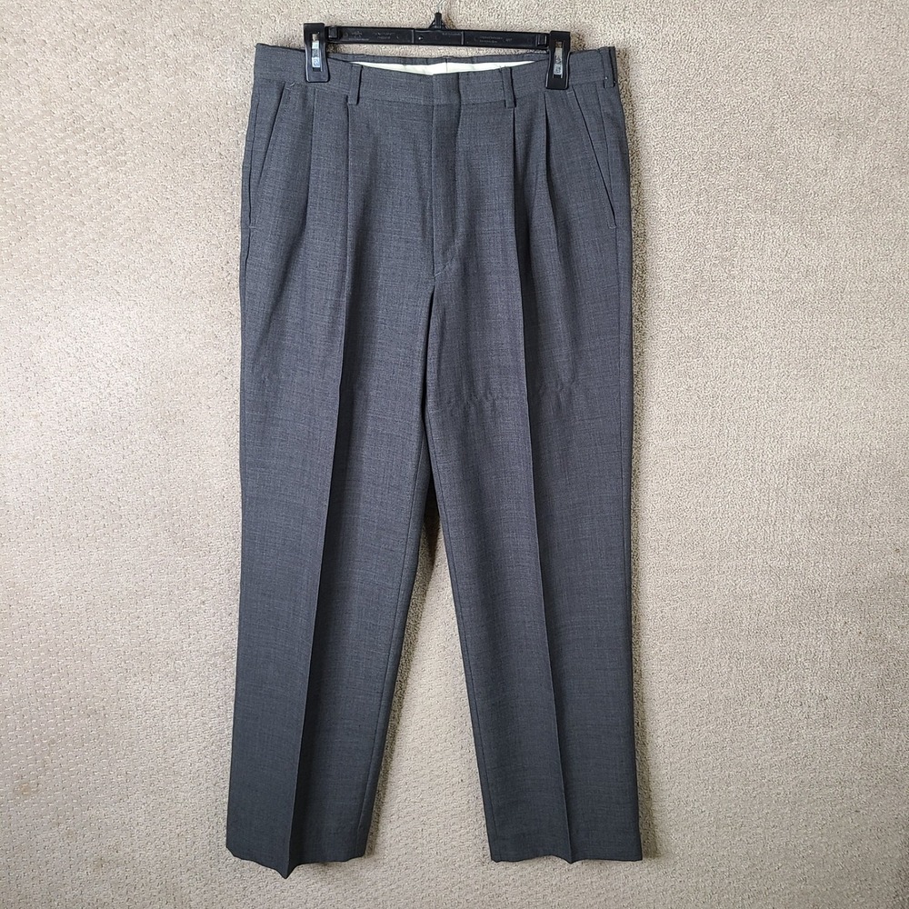 Towncraft Pants Mens 33x32 Gray Pleated Trousers Worsted‎ Wool Blend Slacks